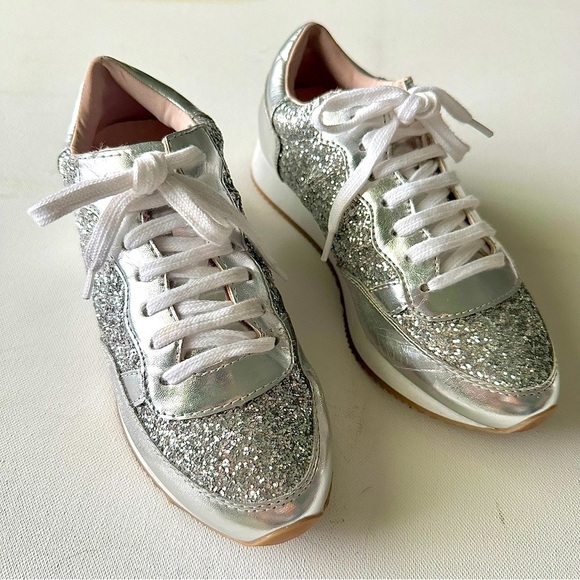 Kate Spade Felicia Glitter Sneakers Womens 5 Silver Leather - Picture 7 of 16